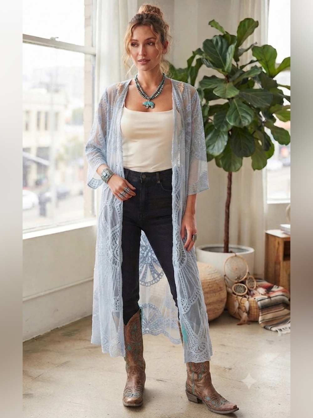 Elegant Blue Lace Swim Coverup